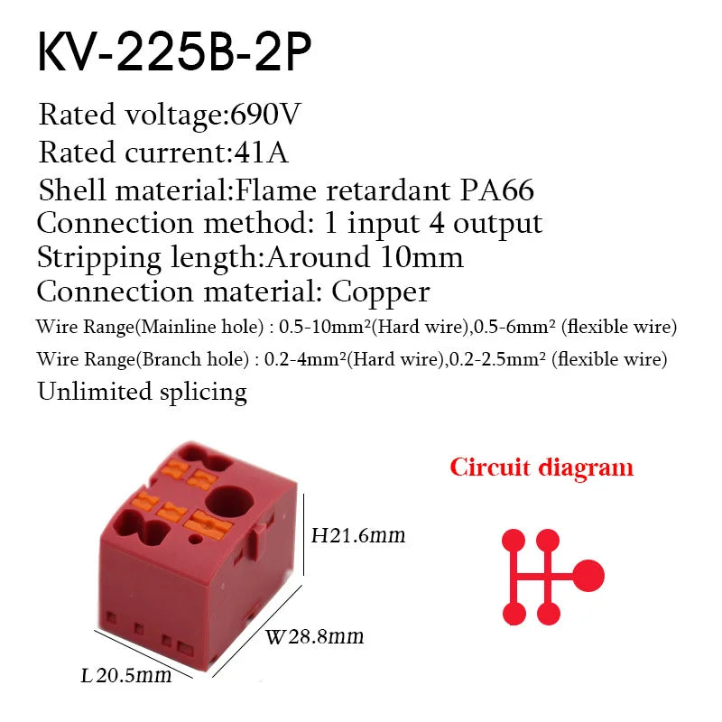 1PC 225 Series Wire Connectors Plug-in Electrical Terminal Block Spliceable One In Multiple Out Splitter Guide Rail Junction Box