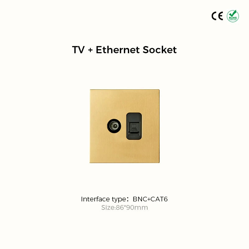 Avoir Metal Panel Toggle Switch 2 Way Gold Copper Lever Wall Power Socket European Plug Usb Type C Charging Port Lighting Dimmer