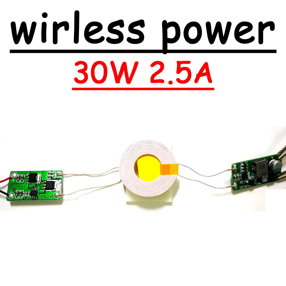 30W 2.5A Wireless Power Supply Module Robot Wireless Charging Dc 12V 24V Coil Charge Transmitter + Receiver