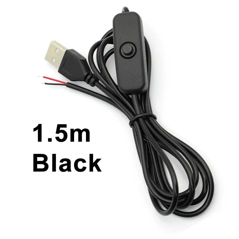 1.5M USB Connector Cable Extension 2 Pin Power Supply Wire On/Off Switch Electrical 5V Wire Black/White For LED Lighting DIY