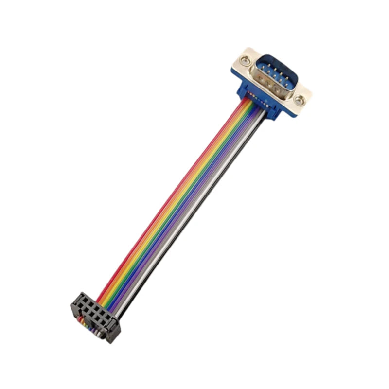 D-Sub DB9 9 Pin Male / Female Connector to FC-10P IDC Female 2.54mm 10 Pin Rainbow / Multicolor Flat Ribbon Cable to DIDC 9P