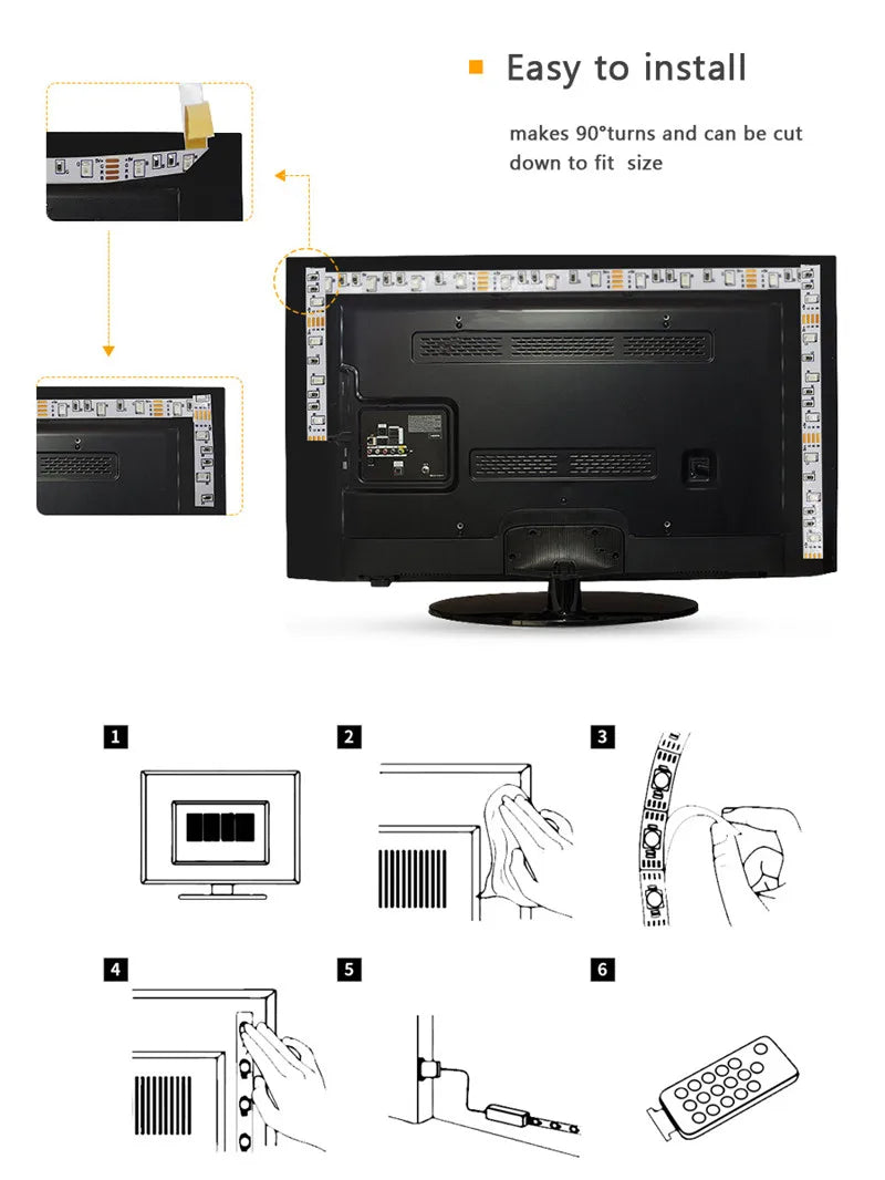 1m USB LED Strip Lights 60LEDs/m RGB Tape SMD 2835 With Remote Control Flexible Tape Diode Ribbon TV Backlight Room Decor