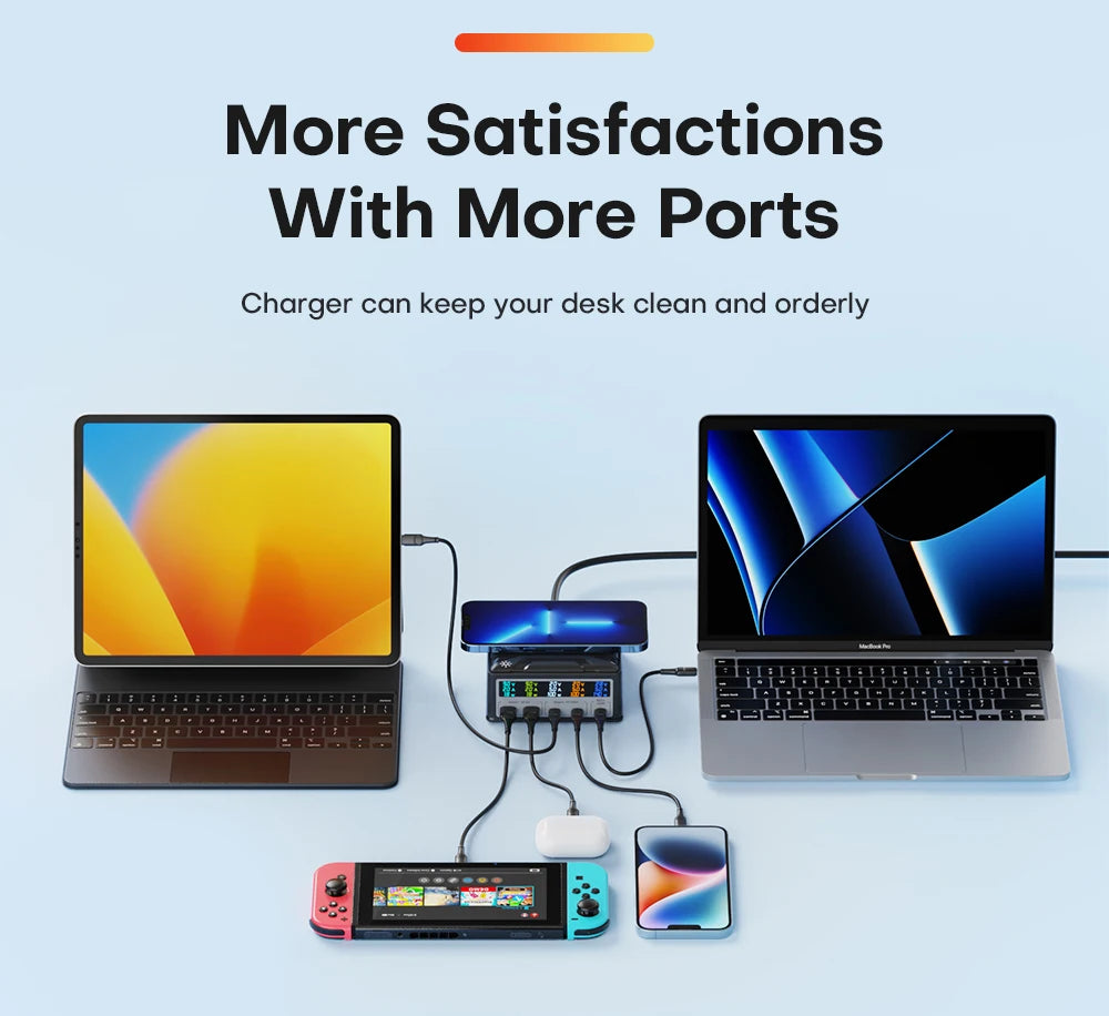 260W USB C GaN Charger, Desktop Wireless Charger PD3.1 140W 100W Fast Charging Station, Power for MacBook Pro iPhone 15 Samsung