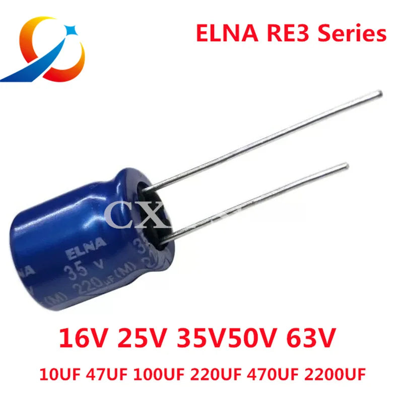 10PCS ELNA RE3 Series HiFi Audio Capacitor 16V 25V 35V  50V 0.1UF 10uF 22uF 47uF 100uF 220uF 470uF 1000uF  2200UF Original
