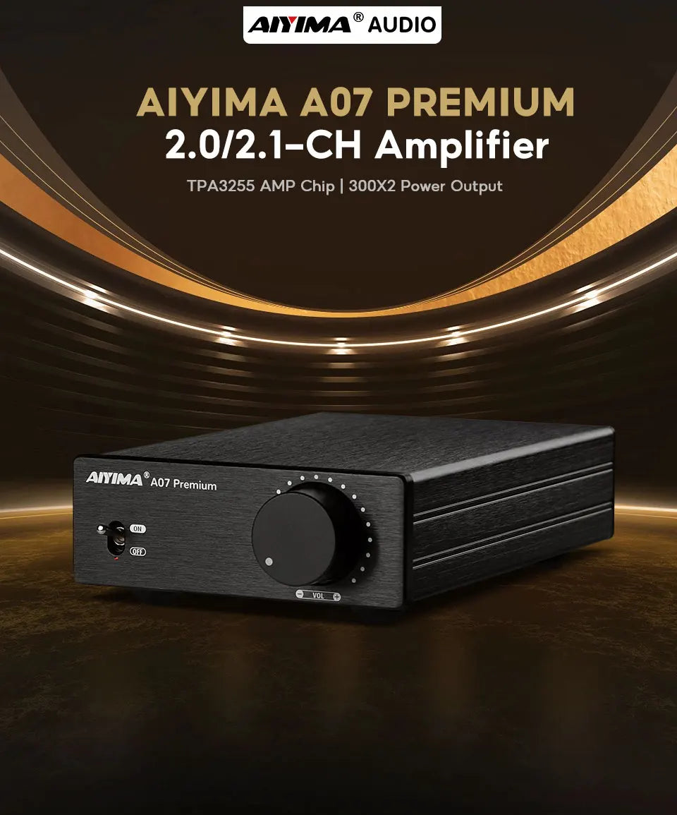AIYIMA A07 Premium TPA3255 Power Amplifier 300Wx2 Class D Stereo 2.0 Digital Audio Amp HiFi Sound Amplifiers Home Speaker