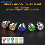 ABILKEEN 22/25MM 1NO1NC/2NO2NC Metal Push Button Switch IP65 Waterproof Momentary/Latching Push Button with LED Ring Light