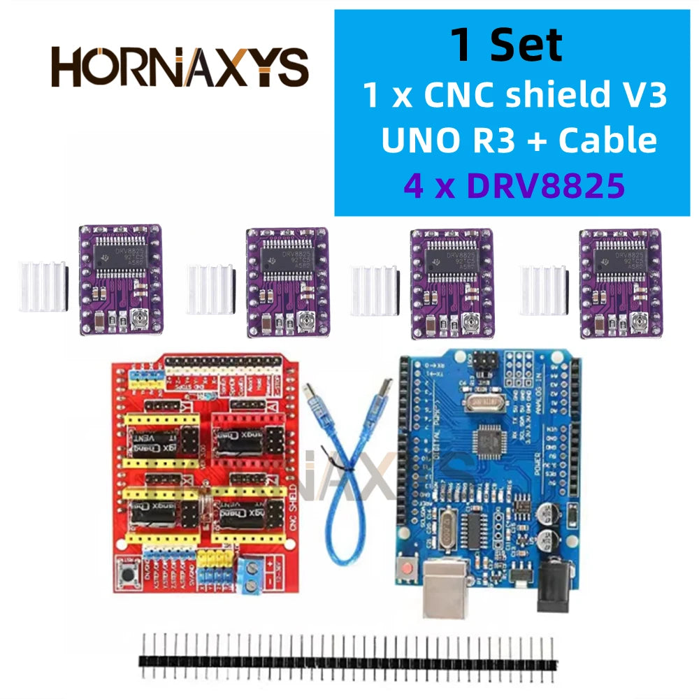 CNC Shield V3 Engraving Machine 3D Printe+ 4pcs DRV8825 Or A4988 Driver Expansion Board For Arduino + UNO R3 With USB Cable