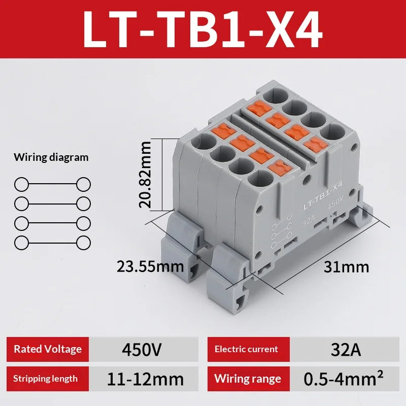 Push-in Terminal Block Multiple In Out Terminal Quick Connection of Wires Din Rail Wire Connector Universal Junction Box TB1-X6D