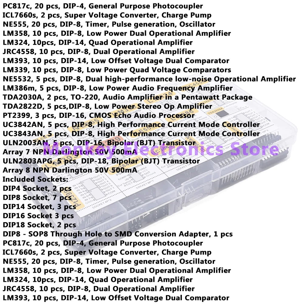150pcs Integrated IC Circuits Chips Boxed PC817 ICL7660 NE555 LM358 JRC4558 LM393 LM339 Repair Appliances Send Clip Send Adapter