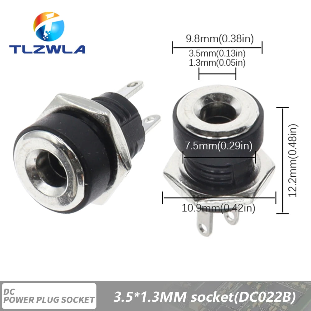10Pcs DC Connectors 5.5x2.1mm 3.5x1.3mm DC Power Plug Male Female Jack Socket Nut Panel Mount DC Power Adapter Connector 5.5*2.1