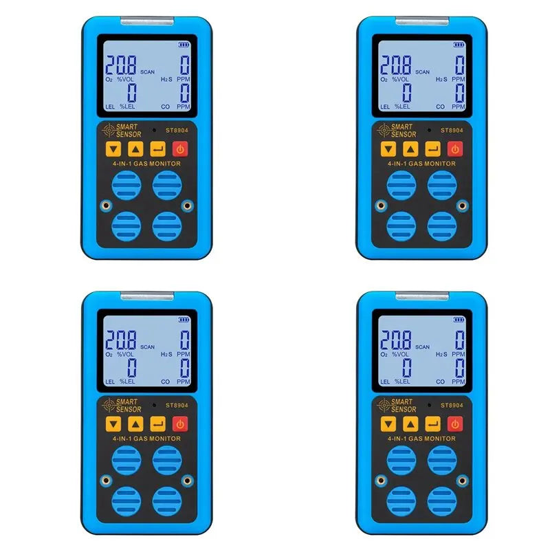 4X Smart Sensor Gas Detector Oxygen O2 Hydrogen Sulfide H2S Carbon Monoxide CO Combustible Gas LEL Gas Meter