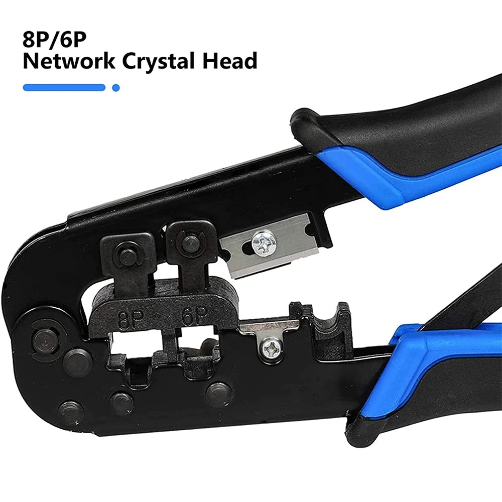 Denswire RJ45 Crimp Tool for Cat5 Cat5e Cat6, RJ-11, 6P/RJ-12, 8P/RJ-45 Crimp, Cut and Strip Ethernet Crimper Networking Tools