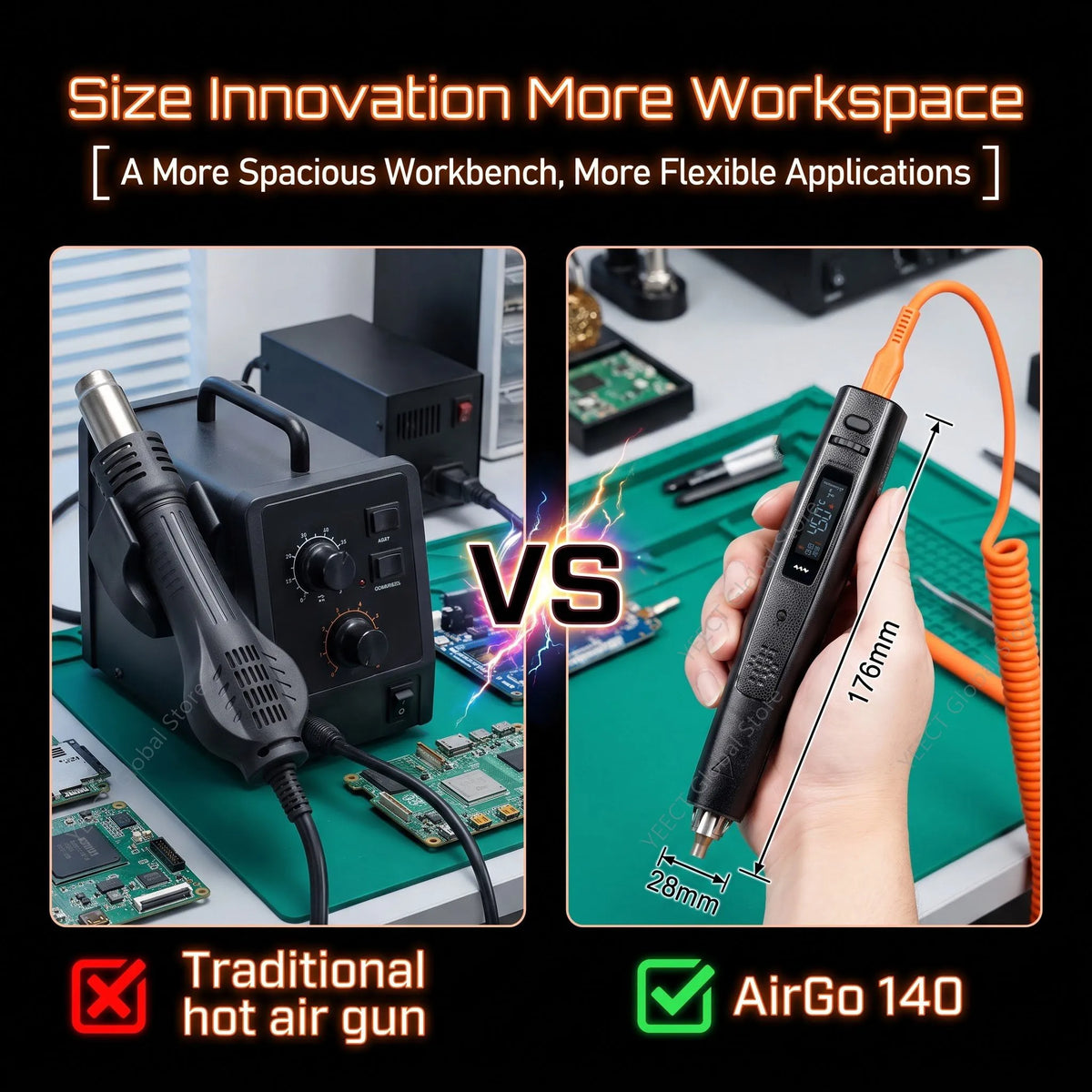MINIWARE AirGo 140 Portable Hot Air Gun 140W PD3.1 USB-C Electric Heat Gun 115g Compact For Phone Repair BGA Desoldering