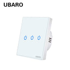 UBARO Eu Wall Touch Switch Luxury Glass Panel Led Indicator Power Light Sensor Button Live Wire Control Switches 1/2/3 Gang