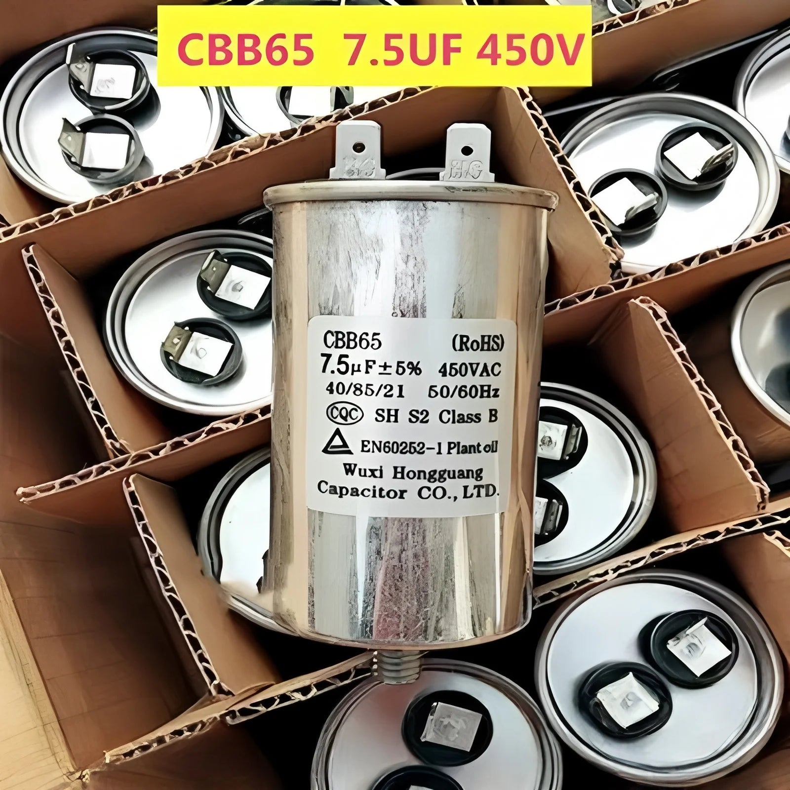 Capacitor CBB65 6UF 7.5UF 8UF 450V Automatic Washing Machine Capacitor with Screw Bottom