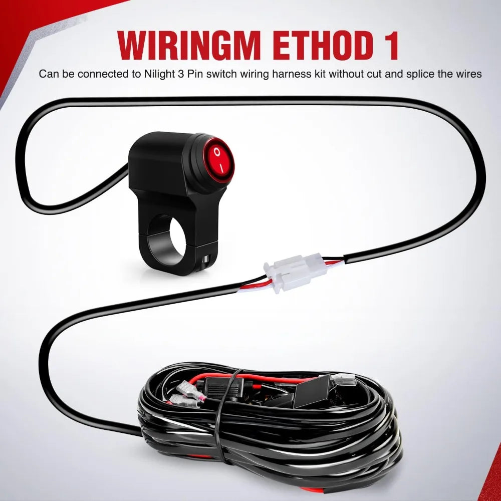 Nilight Motorcycle Handlebar Switch Plug and Play 12V ATV Light Push Button Waterproof ON Off Switches for UTV Driving Lights- Fits 7/8" Handlebars (22mm)