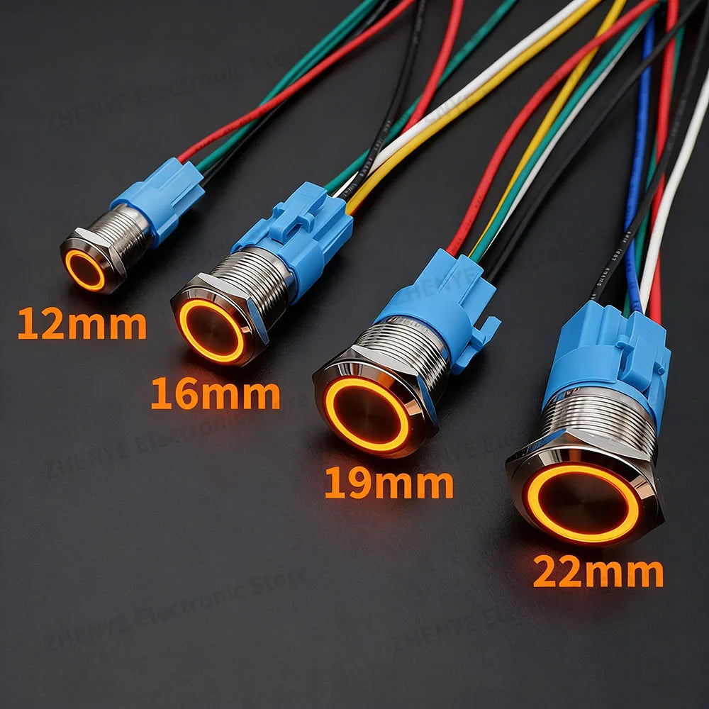 12mm 16mm 19mm 22mm Metal Switch Button Push With Wire Waterproof On Off Momentary/Latching Led Light Start Stop 5V 12V 24V 220V