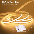 3AA Battery Box COB LED Strip 5V 8MM 320LEDs/m Warm Natural White Flexible Battery Tape COB Strip for Bedroom TV Backlight