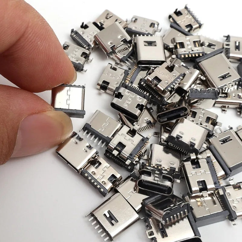 50PCS/Box Type C USB 3.1 6/16 Pin Connector Type-C Socket SMD DIP Female Jack for PCB High Current Charging Port Transfer Data