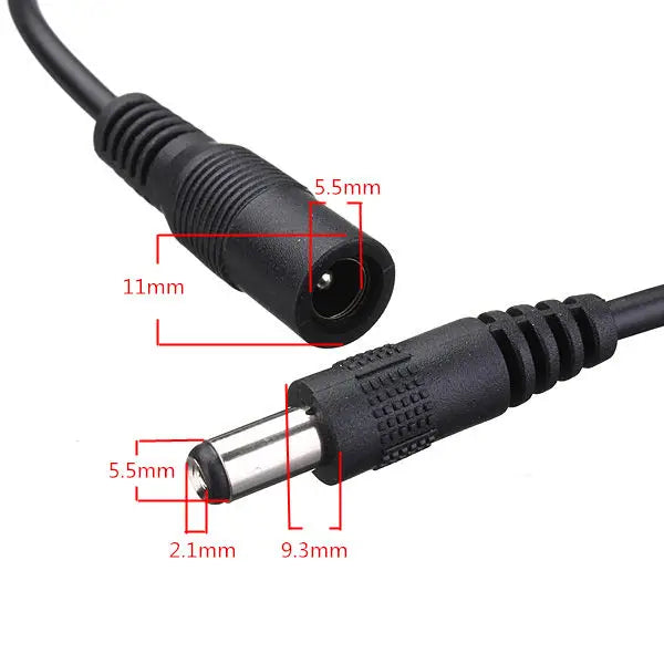 LED Strip Light Switch On/Off Cable DC Jack 5.5x2.1mm Male to Female Connector Inline Power Adapter 30cm Long 2A For LED Strip