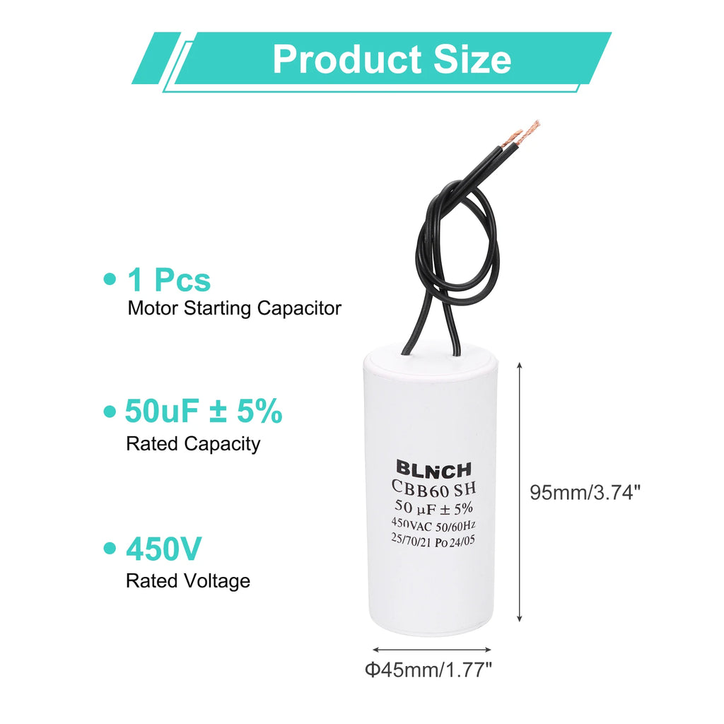 1/2Pcs CBB60 Running Capacitor 3-100uF 450V 2 Wire Electric Air Compressor Motor Run Starting Capacitor for Washing Machine