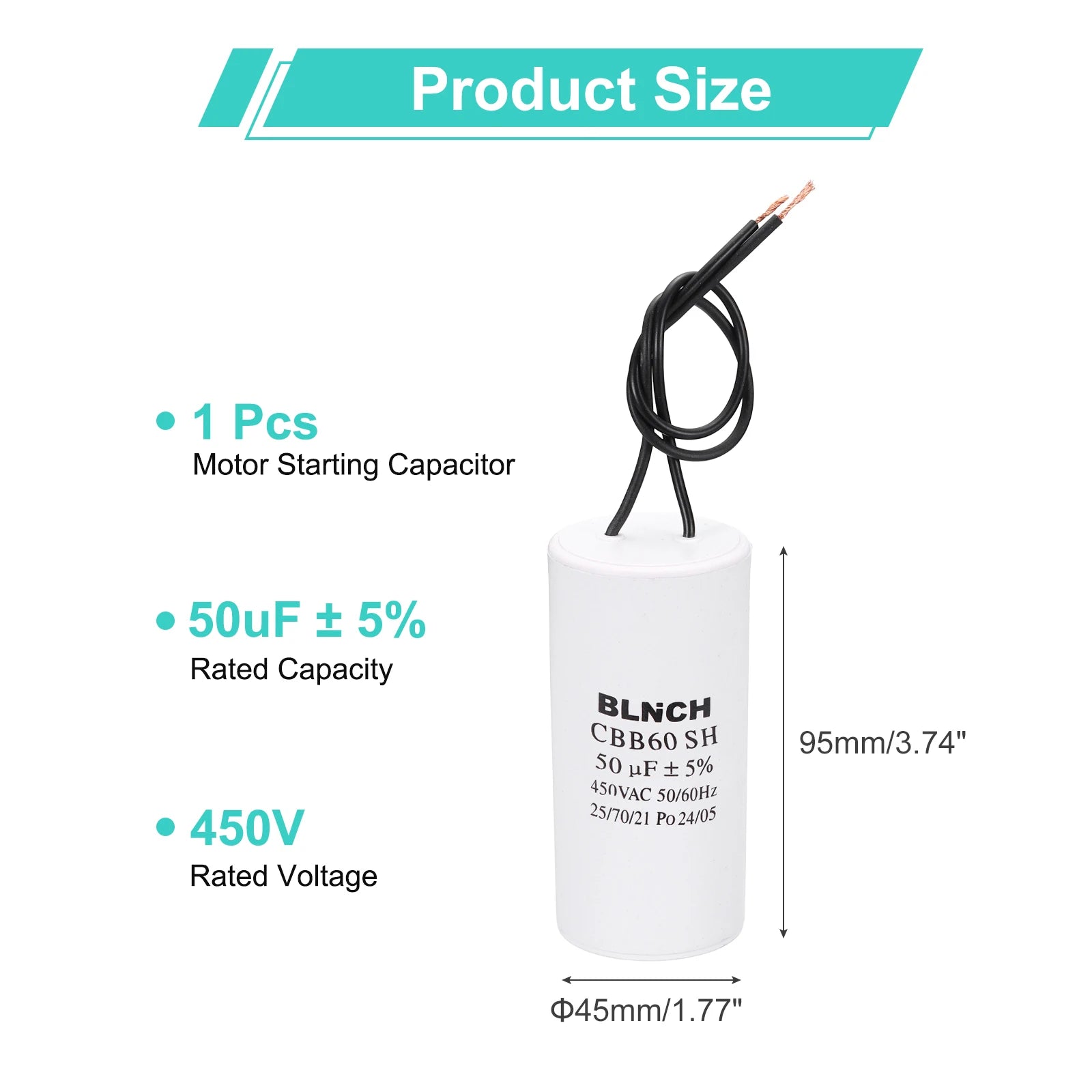 1/2Pcs CBB60 Running Capacitor 3-100uF 450V 2 Wire Electric Air Compressor Motor Run Starting Capacitor for Washing Machine