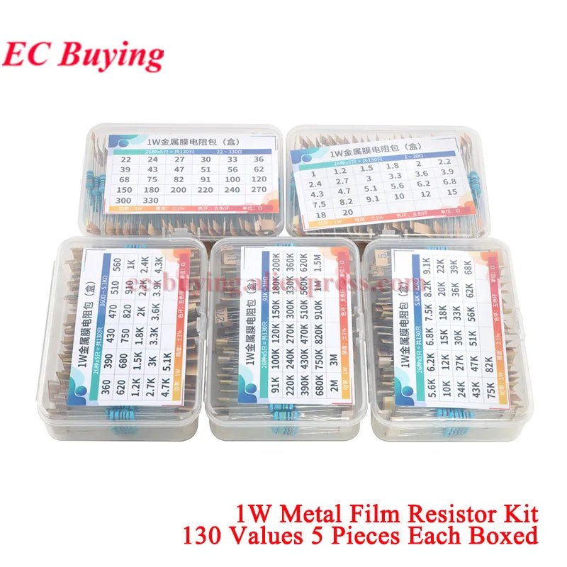 2600Pcs/150pcs 1/4W 1/2W 1W 2W 3W 5W Metal Film Resistor Assortment Kit 1% 0.25W 0.5W Resistance Set Electronic Components Kits