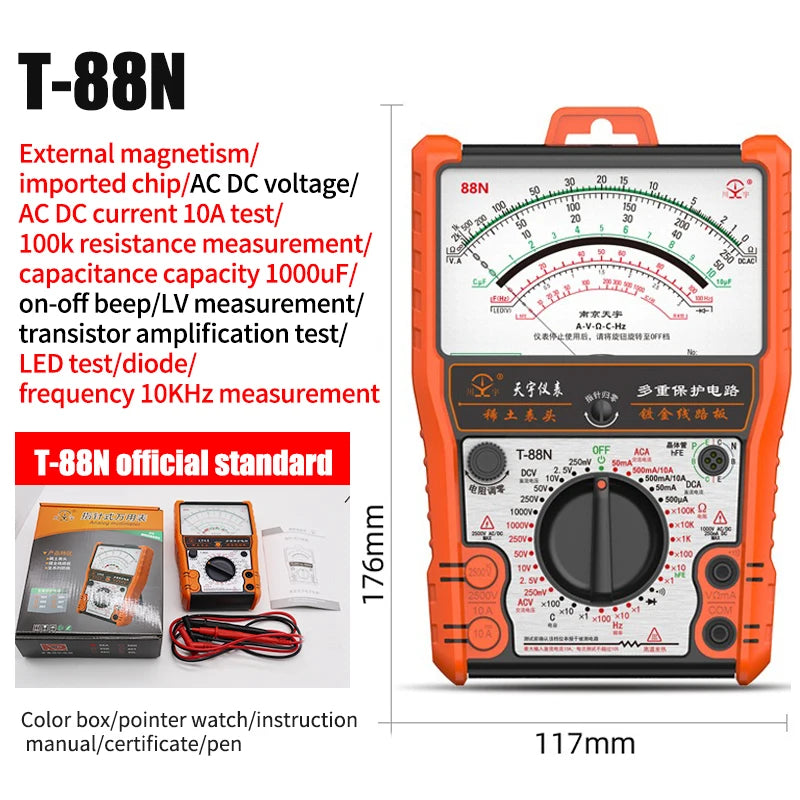 2025New Pointer Multimeter T88A T88B T88C AC/DC 2500V Volt-Ammeter Analog Multimetro Resistor Tester With Coat Electrician Tools