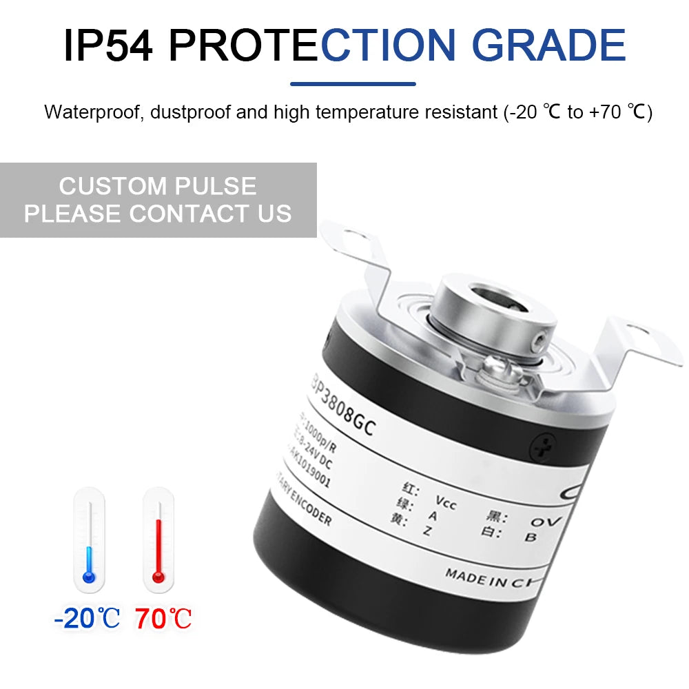 AUCHTEL 38mm Incremental Rotary Encoder 8mm Half Hollow Shaft Photoelectric Optical Switch 10-1024-1800-2500-3600 PPR 5-24VDC