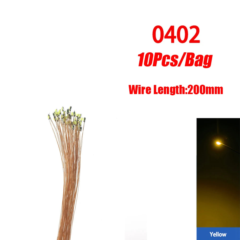 10pcs/Lot 0402 0603 SMD Lamp Wired Micro Led Pre-Soldered Micro Litz Wired Chip 20cm 3V Railway Model Scenes