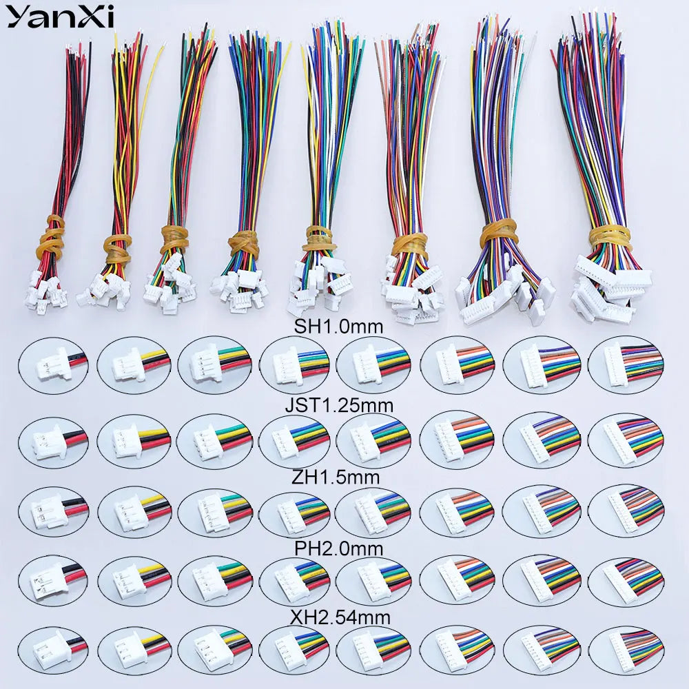 YanXi 10PCS SH1.0 1.25 ZH1.5 PH2.0 XH2.54 Connector Female Plug 2/3/4/5/6/8/9/10/12Pin With Cable Terminal Wire 10/20/30cm
