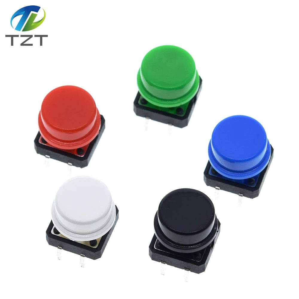 25PCS Tactile Push Button Switch Momentary 12*12*7.3MM Micro switch button + 25PCS Tact Cap(5 colors) for Arduino Switch