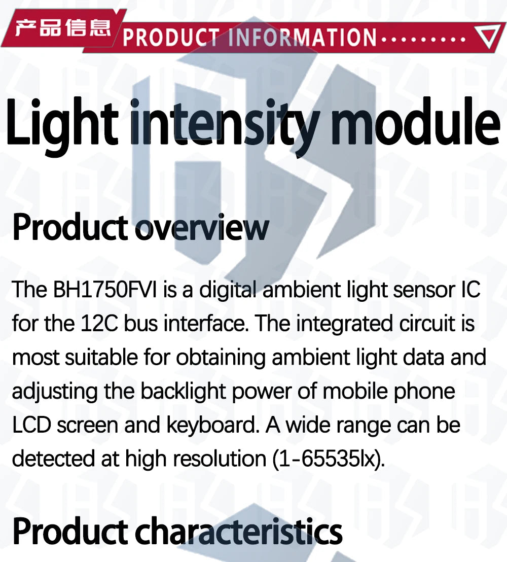 GY - 30 / GY - 302 BH1750 BH1750FVI Light Intensity Illumination Module: 3V - 5V Compatibility for Arduino Projects