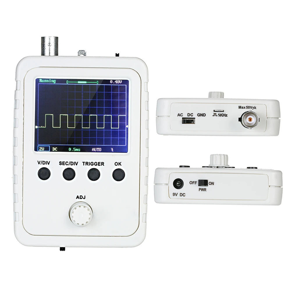 FNIRSI 2.4” TFT Handheld Digital Oscilloscope 0-200KHz Bandwidth 1M Sampling Rate with BNC-Clip Cable Probe and Power Supply