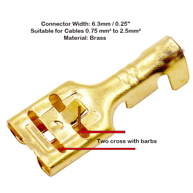 50/100/200pcs Female Spade Quick Splice Crimp Terminals 6.3mm Crimp Connector Non Insulated Terminal