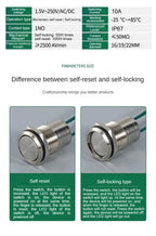 16/19/22mm IP67 Waterproof Metal Push Button Switch 10A High Current LED Light Momentary Latching Outdoor Power Switch Red Green