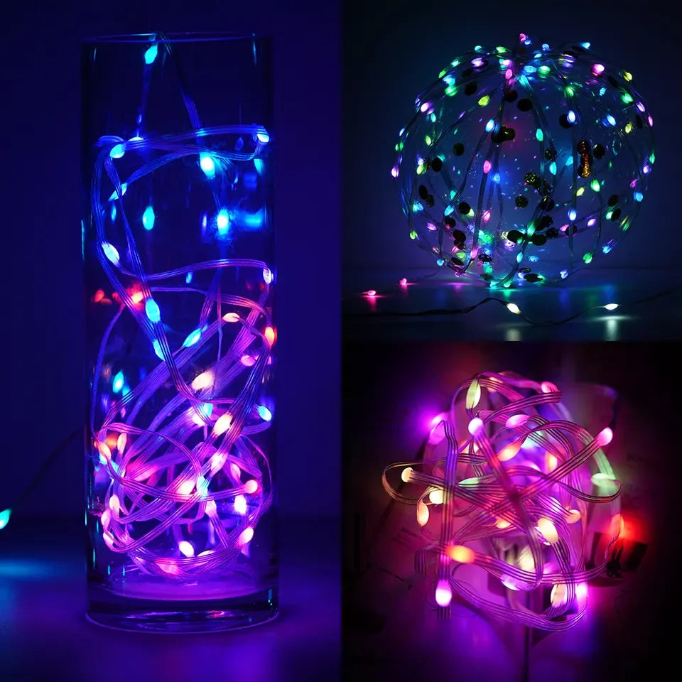DC24V 1000ct SK6812/WS2811 LED Pebble String Light RGB Addressable Full Color Clear Wire IP65 3D 360 Degree Light-emitting