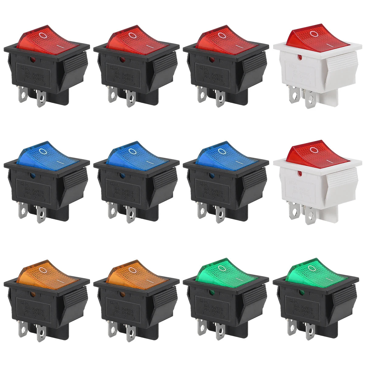 10pcs 15/30A 250V KCD2 KCD4 Rocker Switch DPST 4 Pin Red Lighted 120V Rocker Toggle Switch ON Off Heavy Duty