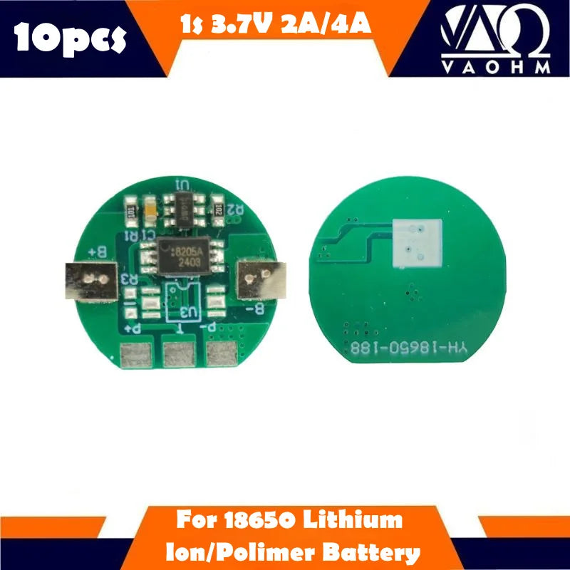 10pcs Cylindrical 3.7V 18650 PCM – 2A/4A Battery Protection Module with IC & MOSFET for Safe Charging PCB BMS Protection Module