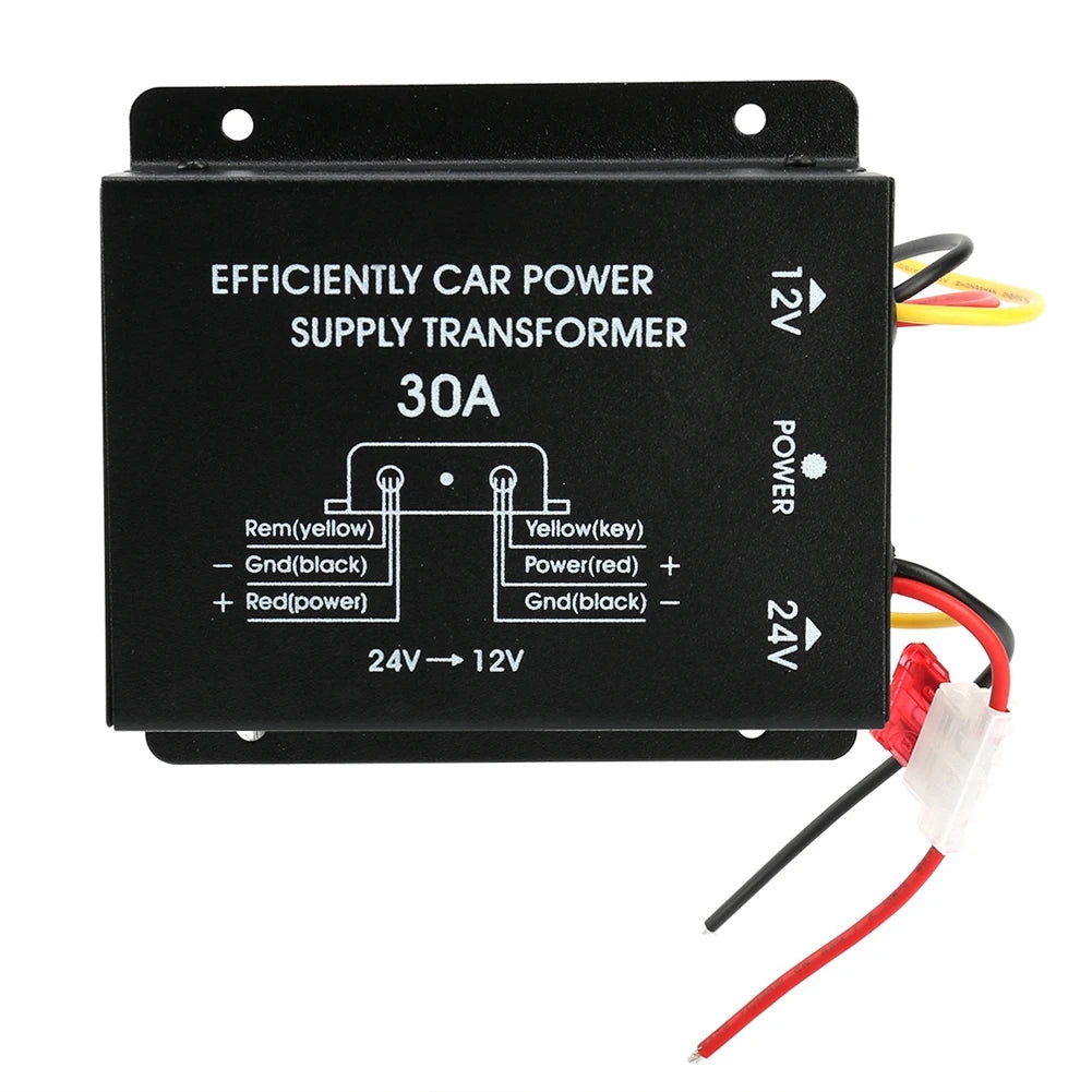 24V to 12V DC Converter 30A Car Power with Overload Protection High Efficiency for Truck Bus RV Step Down Inverter Power Supply