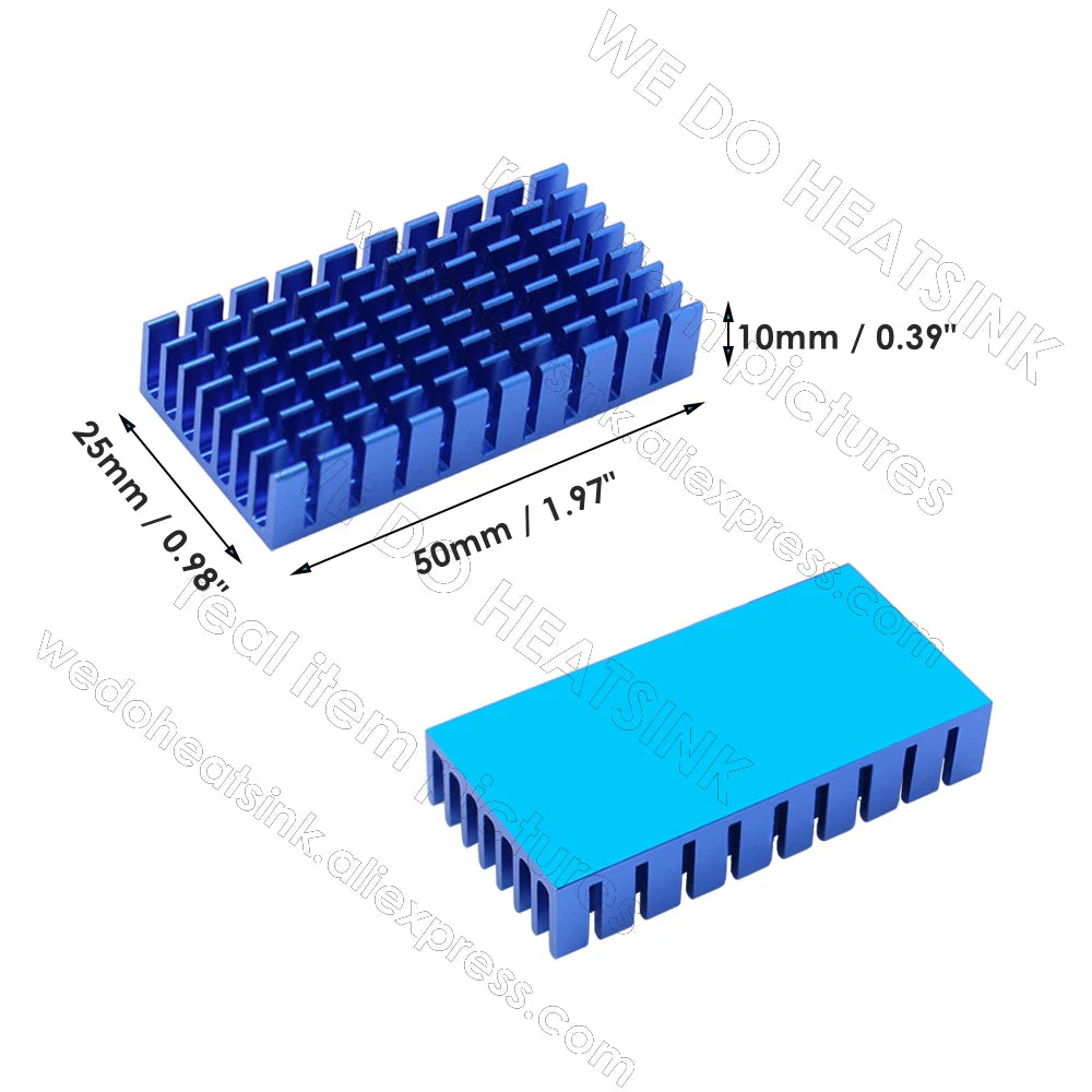 WE DO HEATSINK 50x25x10mm Heatsink Aluminum Black Anodize Heat Sink Cooler With Blue Thermal Pad