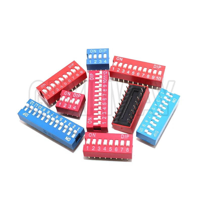 10PCS Slide Type Switch Module 2.54mm 1 ~ 12 Bit Position Way DIP Blue Pitch Toggle Switch Blue Snap Switch For PCB 8PIN 6PIN