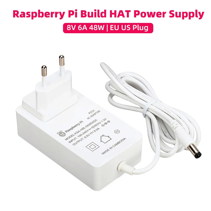 Raspberry Pi Build HAT Power Supply 48W 8V 6A EU US Power Adapter with 1.5m 16AWG Cable LEGO-compatible Motors Sensors