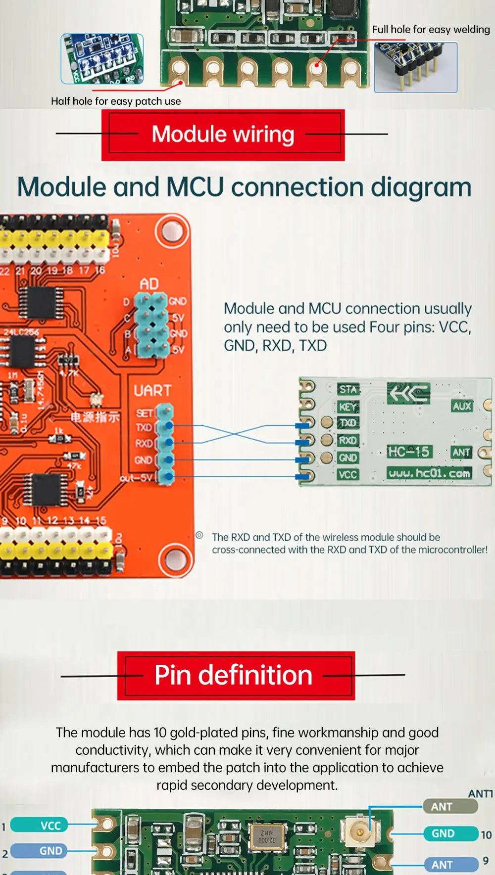 New HC-15 LORA wireless serial communication module for 433MHZ data transmission serial communication UART interface