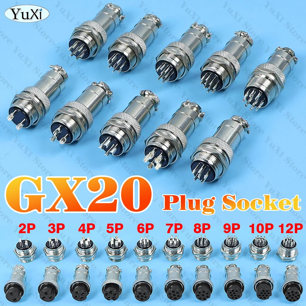 1-10Pcs GX20 Aviation Connector 2/3/4/5/6/7/8/9/10/12P Fixed Terminal Block Mobile Docking Type Cable Wire Connector Female Male