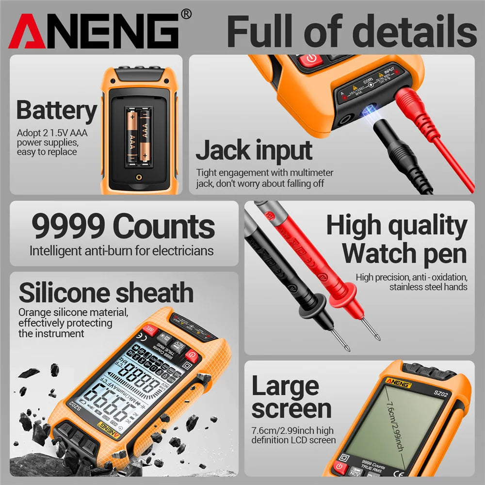 ANENG SZ01/SZ02 Diode Tester Professional Digital Multimeter True RMS Smart AC/DC Current Voltage Auto Range Multimetres Tools