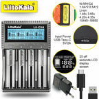 LiitoKala Lii-CH4 Smart Charger for 18650/21700/26650/AA/AAA/Ni-MH/Li-ion,1.2V/1.5V 4-Slot Fast Charge, USB-C, Auto Detect