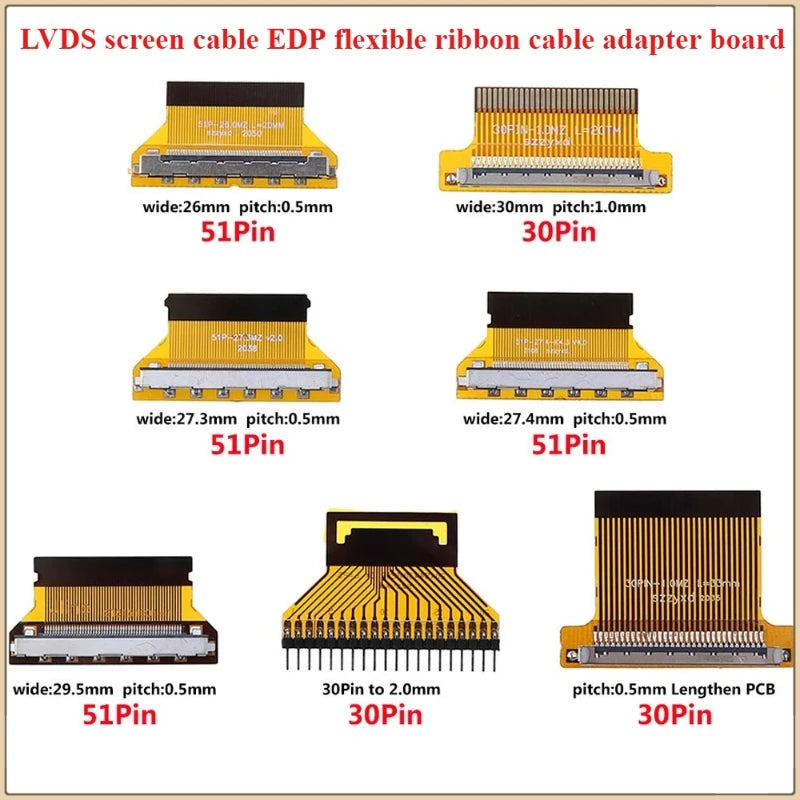 1Pcs/lot LVDS Screen Line EDP Adapter Board FIX 30P to FPC 30P/51P 1.0mm/0.5MM Flexible Cable Interface Adapter