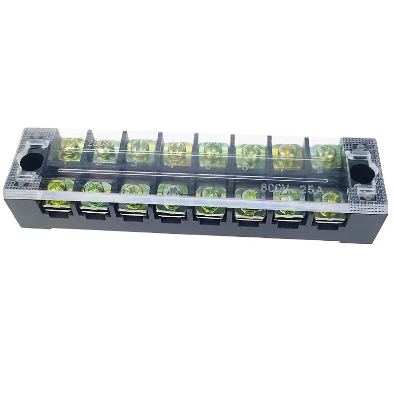 1PCS TB2508 Dual Row Thick Copper Screw Terminal Block Flame Retardant Grounding Strip Wire Connector Durable 600V 25A