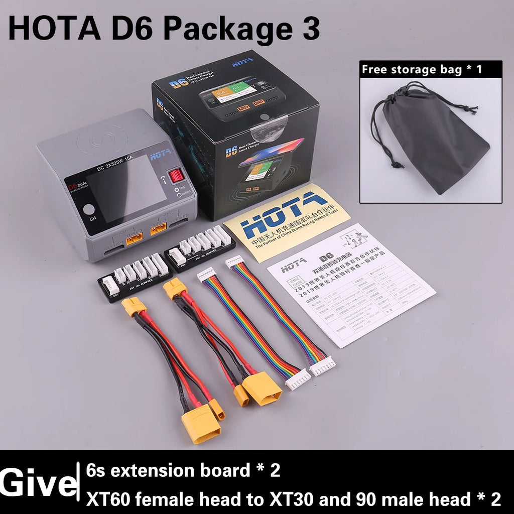 HOTA D6 DC650W 15A Dual Smart Charger Maximum current 1600mA Built-in Micro USB for 1-6S Lipo LiHV/NiZn/Nicd/NiMH Battery